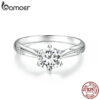 BAMOER D Color VVS1 EX Ring 1ct Round Moissanite Diamond Solitaire Engagement Sterling Sier Rings For Women