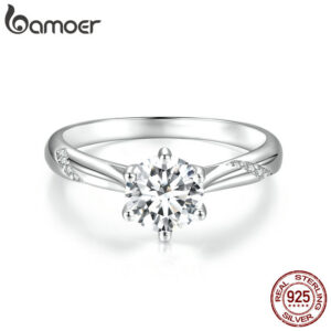 064d649b120ae754 BAMOER D Color VVS1 EX Ring 1ct Round Moissanite Diamond Solitaire Engagement Sterling Sier Rings For Women