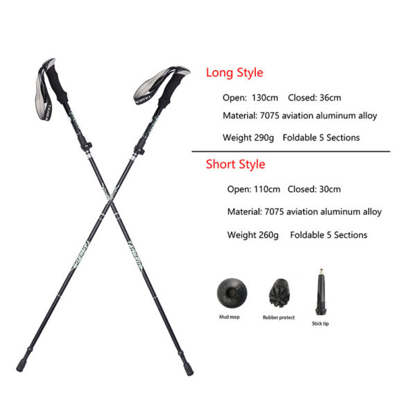 065bfa9b48a160b9 5-Section Outdoor Fold Trekking Pole Camping Portable Walking Hiking Stick For Nordic Elderly Telescopic Club Easy Put Into Bag