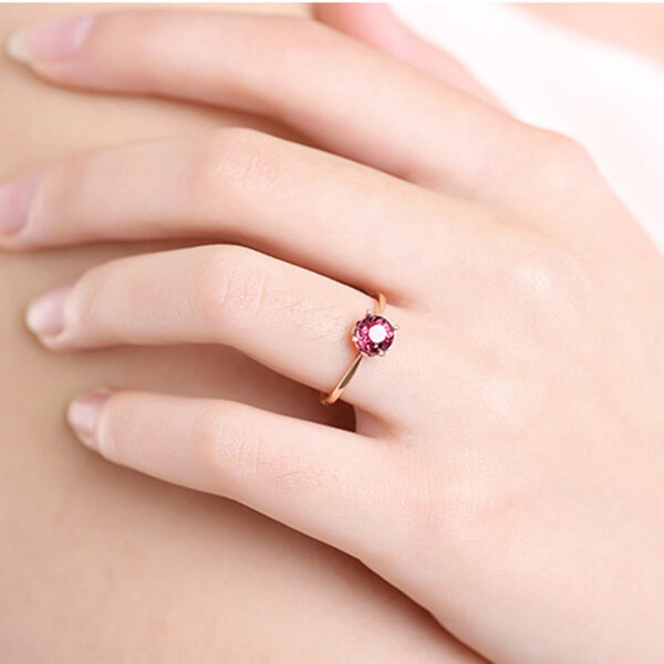 065d80b01eaef062 Sterling Sier Rose gold Single diamond inlaid round candy light six-claw elegant pomegranate ruby women's ring