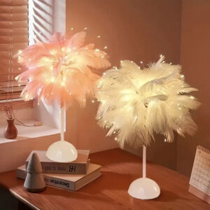 06765726eaa63442 1PC Battery Power Led For Bedroom Wedding Decoration Feather Table Lamp With Smart Room Night Light