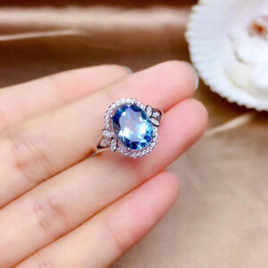 06798b7a1defd564 Real 14K White Gold Sapphire Ring for Women De Bizuteria Anillos Mujer Gemstone Natural Blue Topaz Wedding Rings