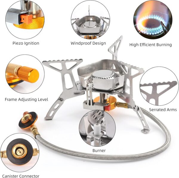 067a04bcf859fb0d Colmthys Camping Gas Stove, Portable Windproof Backpacking Burner Cooking Stoves 3500W for BBQ Outdoor Cooking Hiking Fishing Picnic with Piezo Ignition Adapters Converter