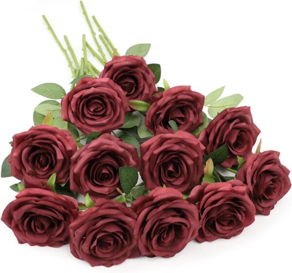 Artificial Rose Flower Dusty Rose Flower Silk Flowers 12 pcs with Long Stem Silk Roses Bouquet for Wedding Bridal Shower Party Home Decoration