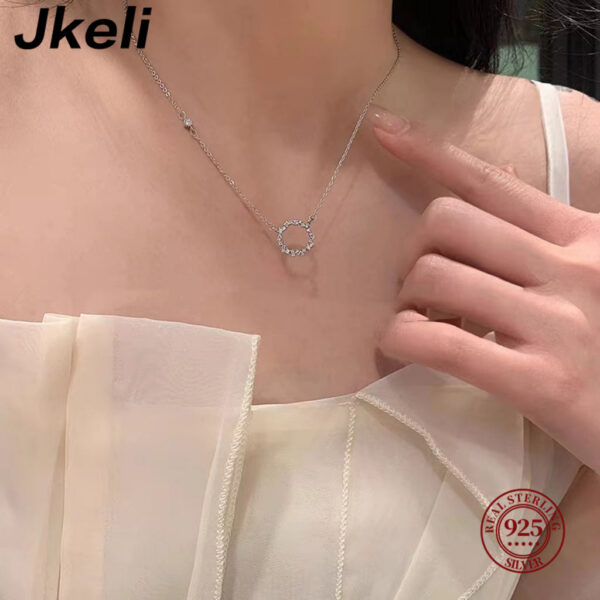 06d5bb188d22c0b1 Jkeli -100% S Sterling Sier Plated Necklace with Full Diamond Circle Style Japanese and Korean K Gold Collar Chain