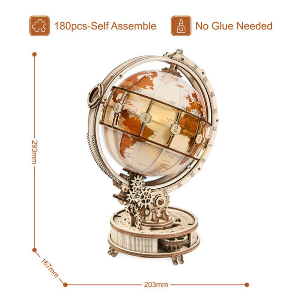 Wooden Globe Lamp Puzzle Games Birthday Gift Kids Adults for Home Decor Building Blocks 3D
