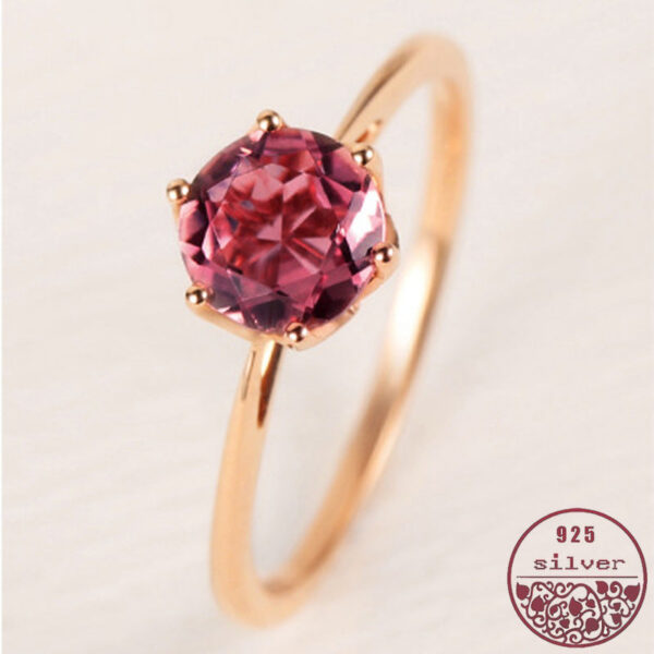 06edbf3bf1c8d672 Sterling Sier Rose gold Single diamond inlaid round candy light six-claw elegant pomegranate ruby women's ring