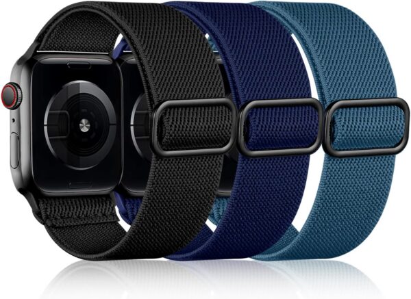 072200d1fb4511f1 DaQin 3 Pack Elastic Bands Compatible with Apple Watch Band 45mm 44mm 49mm 42mm 41mm 40mm 38mm Women Men, Soft Nylon Solo Loop Straps for Apple Watch SE iWatch Series 9/8/7/6/5/4/3/2/1/Ultra/Ultra 2