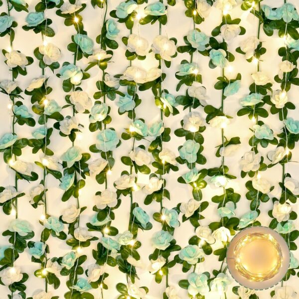 BLEUM CADE 12Pcs 98.4Ft Flower Garland Artificial Rose Vines for Bedroom, Cute Fake Hanging Flower Vines Floral Garland Decorations for Wedding Party Wall Room Decor Aesthetic