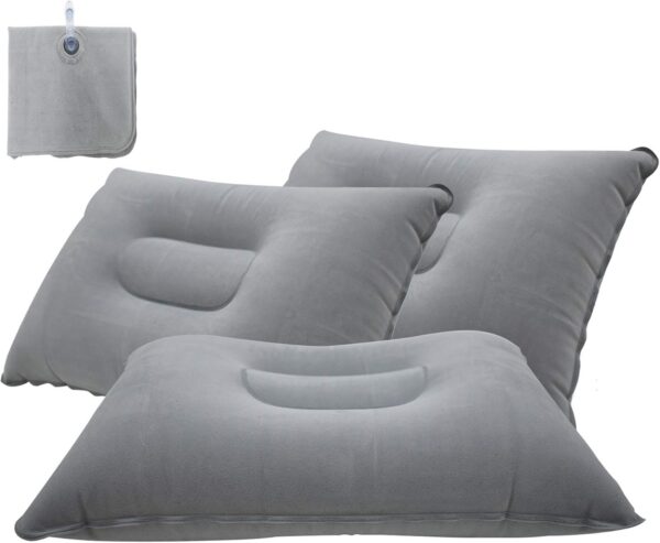 2 Pack Ultralight Inflatable Pillow Small Squared Flocked Fabric Air Pillow for Beach Hiking,Camping,Traveling,Napping,Desk Rest,Neck &Lumbar Support(Gray)