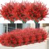 8 Bundles Outdoor Artificial Lavender Fake Flowers UV Resistant Shrubs, Faux Plastic Greenery for Indoor Outside Hanging Plants Garden Porch Window Box Wedding Farmhouse Decor (Orange Red)