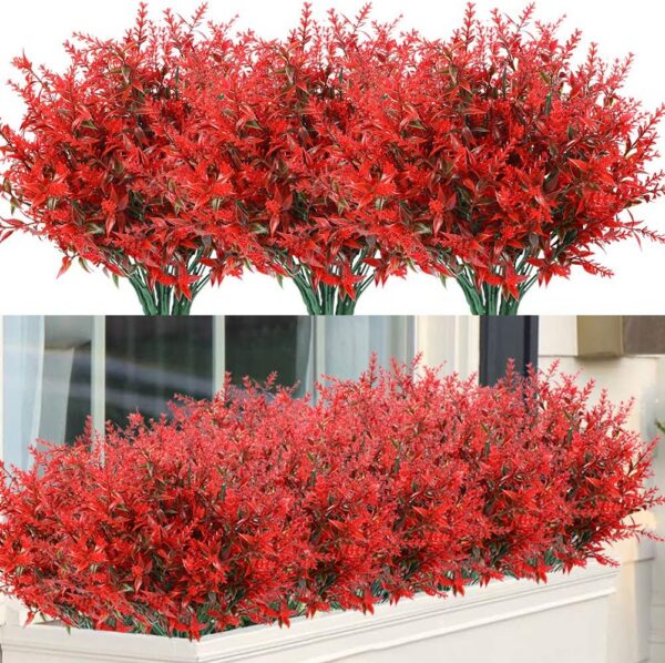 8 Bundles Outdoor Artificial Lavender Fake Flowers UV Resistant Shrubs, Faux Plastic Greenery for Indoor Outside Hanging Plants Garden Porch Window Box Wedding Farmhouse Decor (Orange Red)