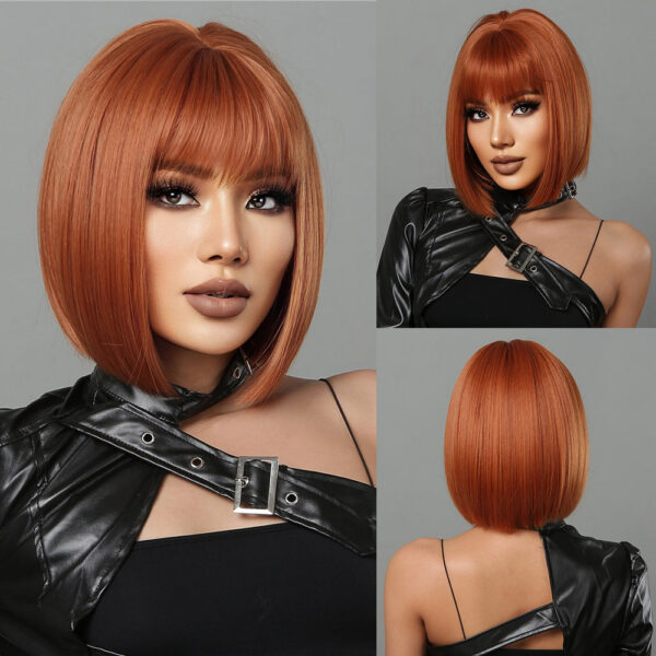 07741df5390bf3f2 Brown Blonde Ombre Synthetic Short Straight Bob Wigs for Women Middle Part Lolita Cosplay Natural Hair Heat Resistant Fiber