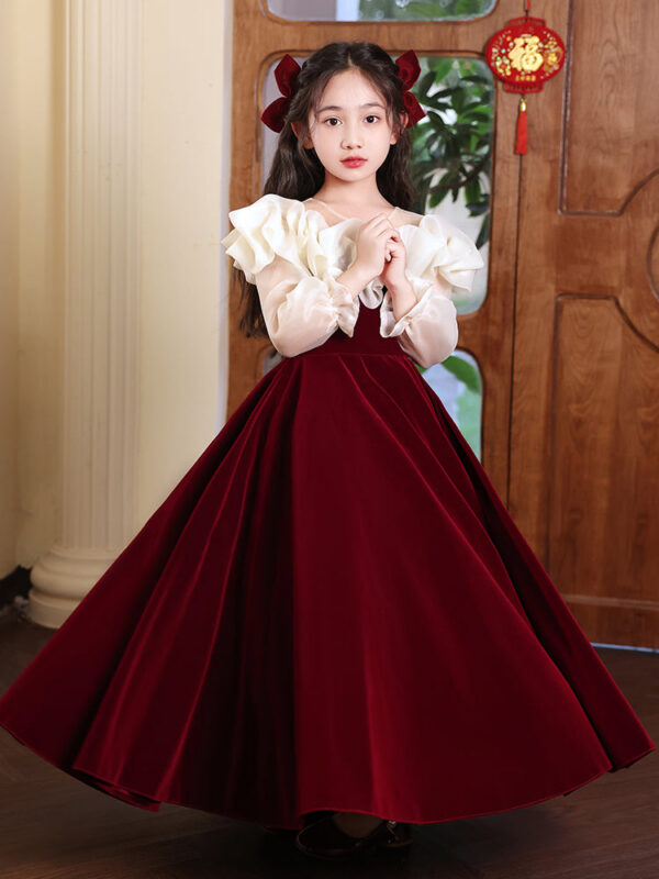 077efa59817427f9 YZYmanualroom Red High End Veet Elegant Girl First Communion Concert Wedding Party Teen Junior Bridesmaid Dress