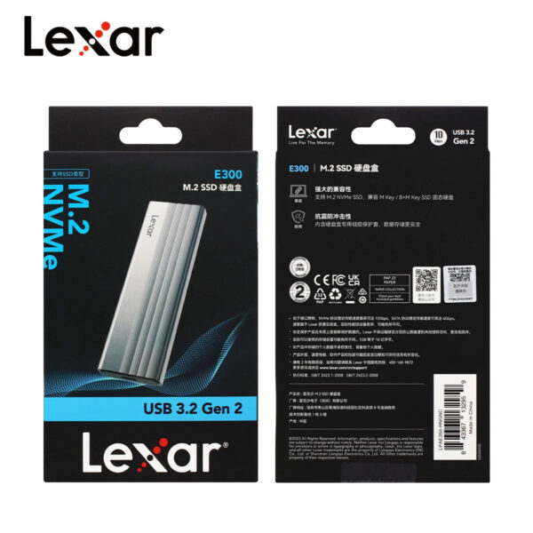 Original Lexar E300 M.2 SSD Enclosure USB 3.2 Gen 2 Type C 10Gbps Mobile Hard Disk Case For NVMe M.2 SSD M Key/B+M Key