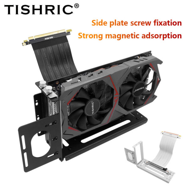 TISHRIC PCIE 3.0 /4.0 To 16X Riser Flexible Cable High Speed Extension Port Adapter with Graphics Card Holder