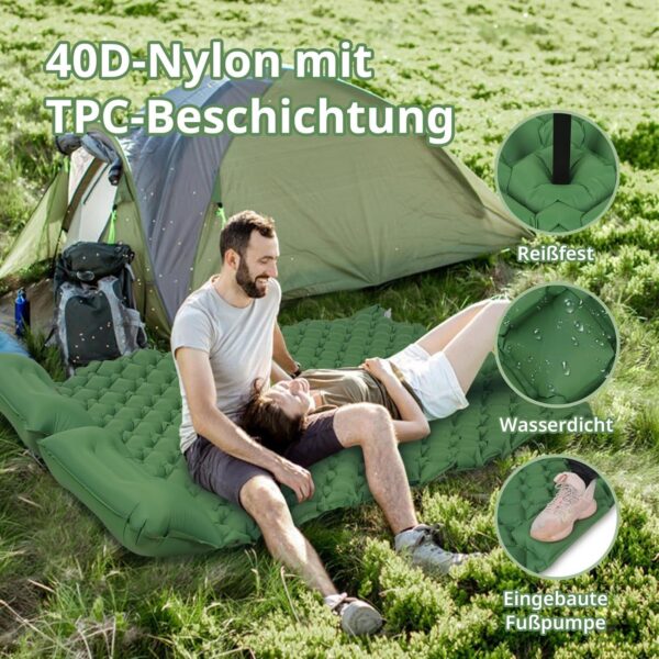 07a2e860ab96e768 ZealWe Isomatte Camping Selbstaufblasend 2 Persone Ultraleicht Schlafmatte, Kleines Packmaß mit Fußpresse Pumpe & Kissen, Camping Matratze für Outdoor, Wandern, Zelt