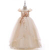 Off-shoulder Long For Girls Kids Flower Embroidered Wedding Gown Host Performance Dress
