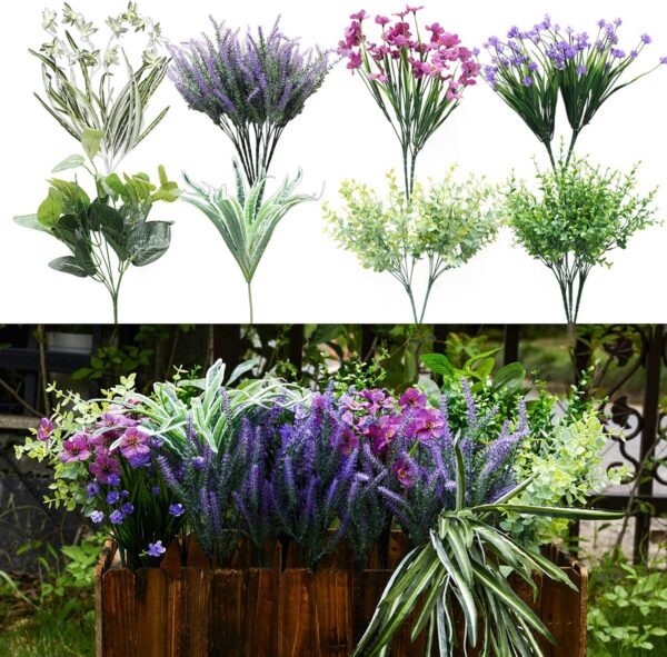 07a8d9f638b28ed7 PARTY JOY 18 Bunches Fake Plants Outdoor, Fake Bushes UV Resistant Artificial Flowers Hydrangea Flowers Greenery Shrubs Faux Greenery for Outdoor Garden Patio Front Porch Yard Decor