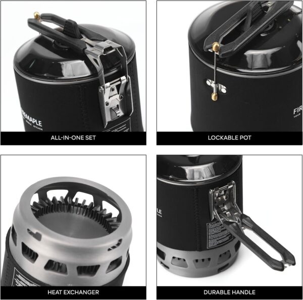 Fire-Maple FMS-X3 0,8L Campingkocher mit Piezo-Zündung & Topfhalterung Tragbarer Gaskocher mit Gasflaschen-Stabilisator Für Outdoor, Trekking, Wandern (Schwarz)
