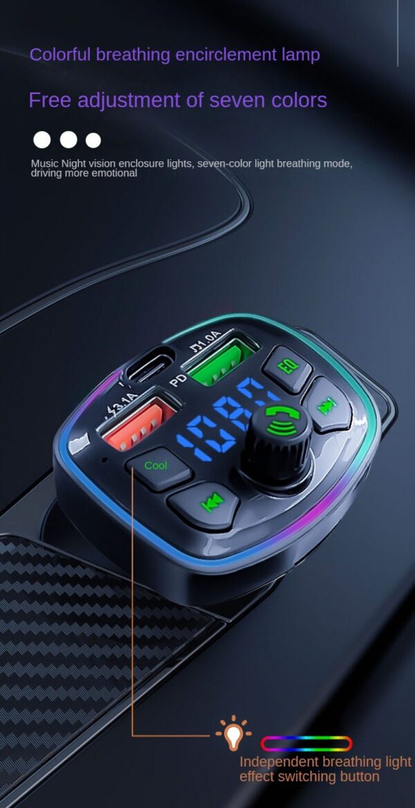 07ad669ea2f27b1a Q7 Charger Car FM Transmitter Bluetooth Hands Free Mp3 True 3.1A Dual USB Port PD Charging
