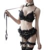 TOMORI Womens Sexy Cosplay Lingerie Set Ruffle Baby Doll Teddy Outfit Bra and Pantie Nightie with Choker