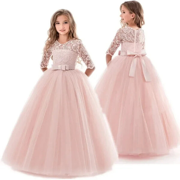 Princess Birthday Lace Kids Elegant Dresses For Girls Vintage Children Girl Party Wedding Dress 4 10 12 Years