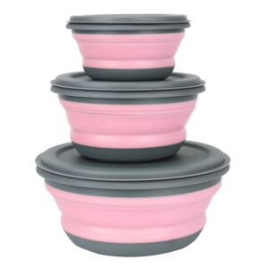 07dcd4b5c1a78852 3 Pieces Silicone Folding Bowls with Lid Foldable Lunch Box Portable Salad Bowl Sets