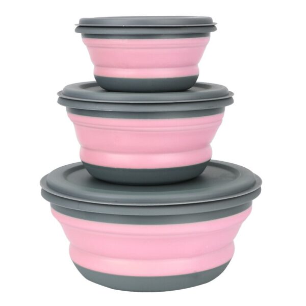 3 Pieces Silicone Folding Bowls with Lid Foldable Lunch Box Portable Salad Bowl Sets