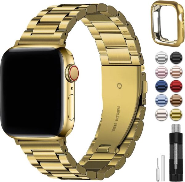 07df58a6f783ed96 Fullmosa Compatible Apple Watch Bands 41mm 40mm 38mm, Stainless Steel iWatch Band with Case for Apple Watch Ultra2/Ultra Series 9/8/7/6/5/4/3/2/1/SE/SE2, Rose Gold(Short)