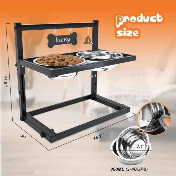 SHAINFUN Elevated Dog Bowls for Medium Dogs and Cats - Raised Cat or Dog Bowl Stand with Adjustable Height and Two Stainless Steel Food Bowls - Ideal for Medium and Small Dogs and Cats.