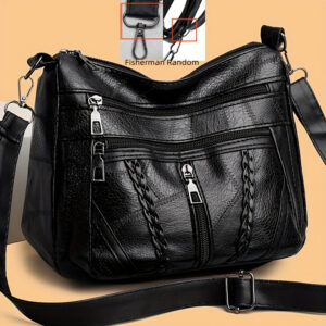 Braided Detail Crossbody Bag, Fashion Multi Pockets Purses, Vegan Leather Shoulder Bag For Middle-aged And Elderly Women