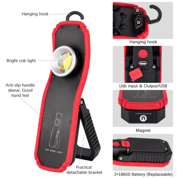 082bb91c0f6b423e Portable LED COB Flashlight Torch USB Rechargeable Magnetic Lantern Camping Hanging Hook Lamp High-Low Modes Lighting Work Light
