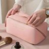 Large Capacity Travel Portable Leather Cosmetic Women Bathroom Wash Bag Multifunctional Toiletry Kit
