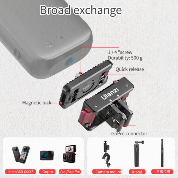 0845c73602f37e2c Ulanzi IN01 Magnetic Quick Release Mount Kit for Insta360 X4/X3/ONE X2/X/ GoPro Hero 13 with 1/4" Screw Action Camera Interface