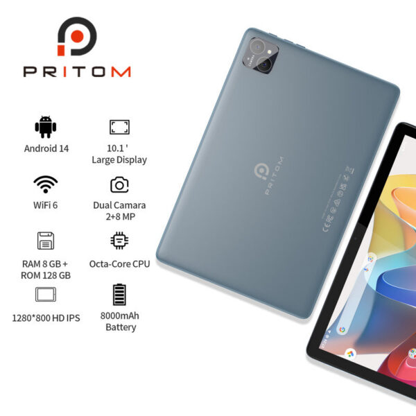 085490688b9f333c PRITOM TAB11 Android 14 Tablet 10 Inch, 8GB(4+4 Expand) RAM + 128GB ROM, Octa Core, 5G WiFi, with Keyboard, Mouse, Case