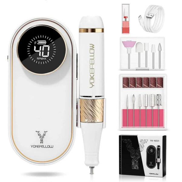YOKEFELLOW 40000RPM Rechargeable Nail Drill Machine With HD Display Upgrade Electric Nail File With Cutter Nail Art Salon Tools