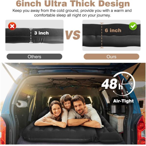 086b847a3a837f13 Car Air Mattress Back Seat Inflatable Bed - Inflatable Thickened and Double SUV Air Mattress with Air Pump Portable Foldable Car Bed for Home Car Travel Camping-Black
