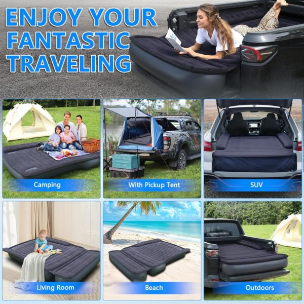 SUV Air Mattress, 9.8 Inch Height Full Size with Mattress 'Wings', USB Wireless Rechargeable Pump & 2 Pillows for Mid/Large SUVs, Road Trips, Camping, Supports 600lbs-2 Year Warranty