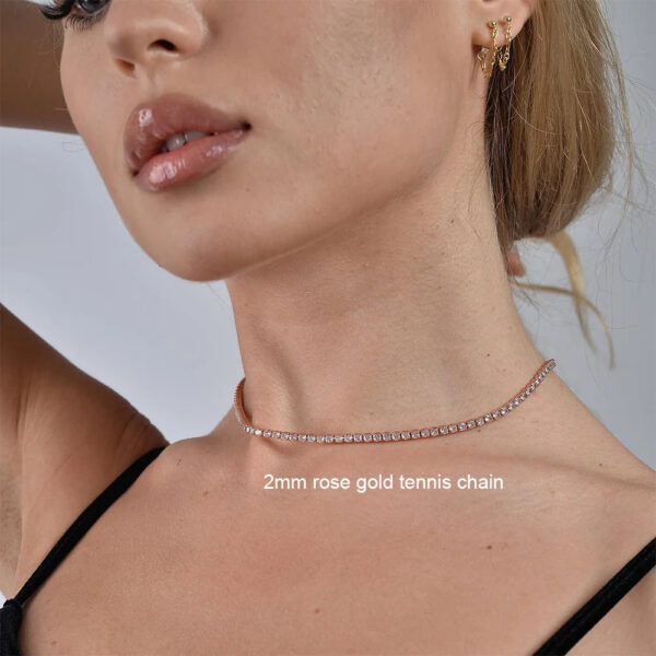 088af38845f8ad8c 2mm Moissanite Tennis Necklace For Women S925 Silver Plated 18K Gold Sparking Rhinestone Choker Chain Wedding Jewelry Adjustable