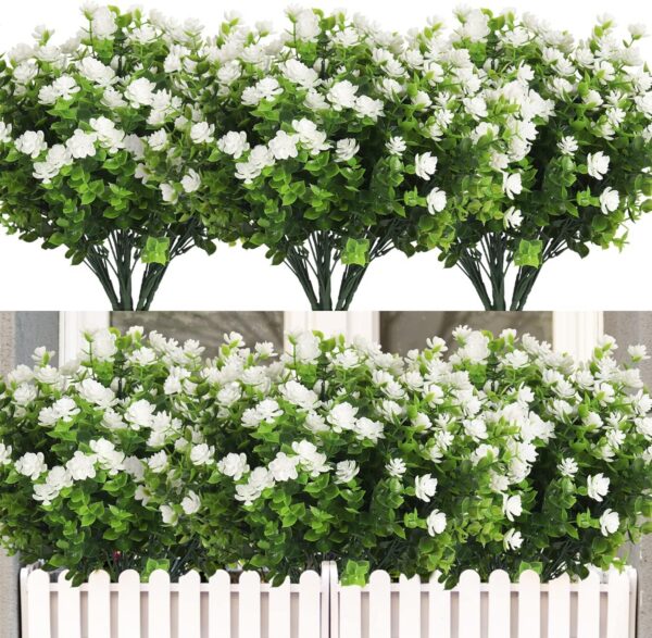 08930759d5b7d916 RECUTMS 12 Bundles Outdoor Artificial Flowers UV Resistant Fake Boxwood Plants, Faux Greenery for Indoor Outside Hanging Plants Garden Porch Window Box Home Wedding Farmhouse Décor(Yellow)
