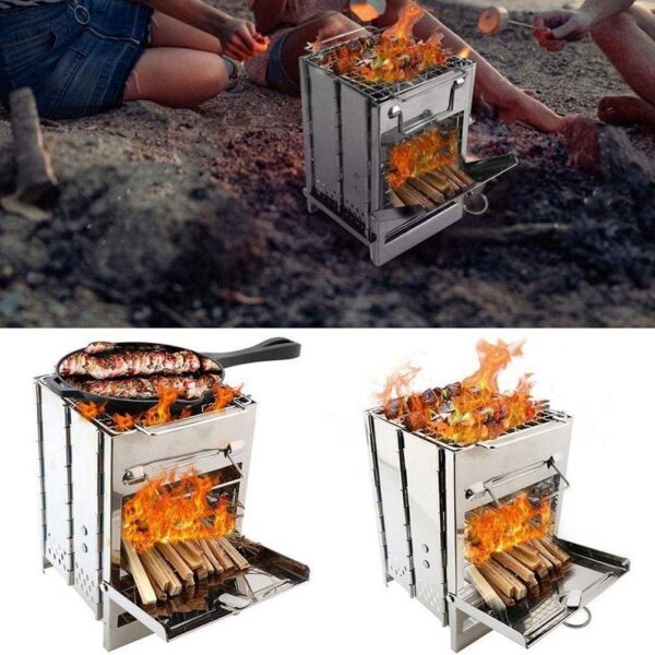 Camping Wood Burning Stove,Stainless Steel Compact Portable Foldable Camping with Ash Catcher,Grill Grid, Storage Bag for Backpacking Hiking Camping Cooking BBQ Picnic (Silver Small)