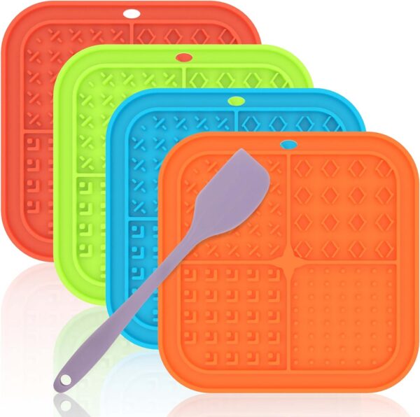 Lick Mat for Small Dogs and Cats 2 Pack, Dog Peanut Butter Lick Pads with Suction Cups for Slow Feeder, Anxiety Relief (Blue & Red)