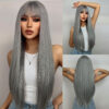 08b0ef608de2a108 Light Wine Red Synthetic Wigs With Bangs for Women Long Straight Hair Wig Natural Cosplay Party Heat Resistant
