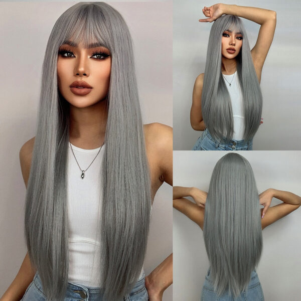 08b0ef608de2a108 Light Wine Red Synthetic Wigs With Bangs for Women Long Straight Hair Wig Natural Cosplay Party Heat Resistant