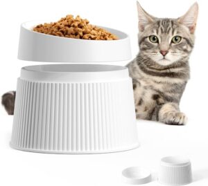 08c06e69acec09ab Elevated Cat Food Bowl Super Widen Raised Cat Food Dishes for Protecting Spine, Reliefing Whisker Fatigue, Anti-Vomiting 17° Tilted Pet Feeding Bowls with Silicone Mat for Indoor Cats
