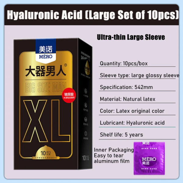Hyaluronic Acid Condom Ultra Thin Large Size 54mm Penis Sleeves10pcs Wolf Tooth Pellet Condom Delay for Men Safer Sex Toy