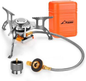090ff96a25774ac2 WADEO Camping Gas Stove, 3700W Portable Backpacking Stove with Piezo Ignition, Portable Burner, Camping Stove Adapter and Carrying Case for Outdoor Cooking