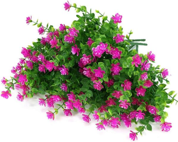 0912bd70b63cadc2 24 Bundles Outdoor Artificial Flowers UV Resistant Fake Boxwood Plants, Faux Greenery for Indoor Outside Hanging Plants Garden Porch Window Box Home Wedding Farmhouse Décor (Magenta)