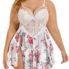 Avidlove Plus Size Lingerie Lace Babydoll Womens Strap Chemise Nightgown V Neck Nighty Mesh Sleepwear Side Slit Nightdress